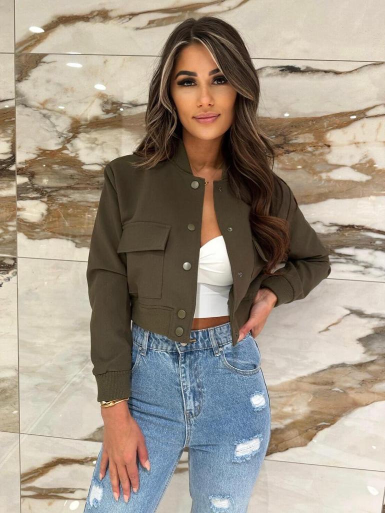 Khaki hotsell crop jacket