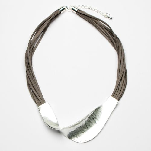 Burnished Metal & Suede Necklace