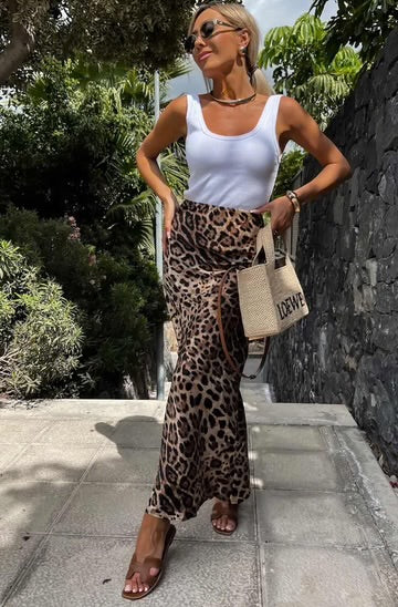 Reeve Satin Animal Print Skirt