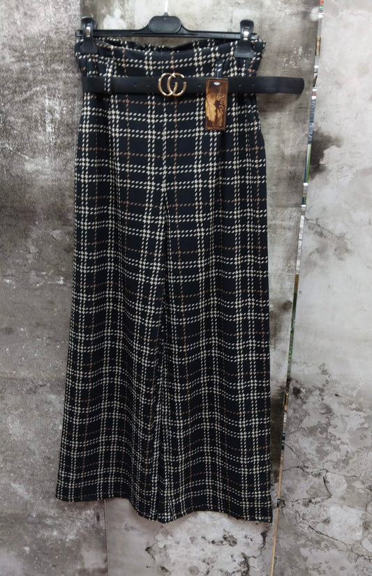 Erin Wide Leg Belted Checked Trousers