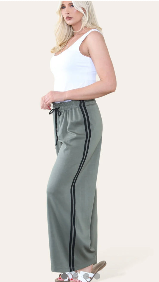 Ellie Side Stripe Wide Leg Joggers