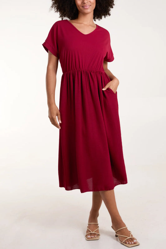 Merlot Elasticated Waist Midi Dress