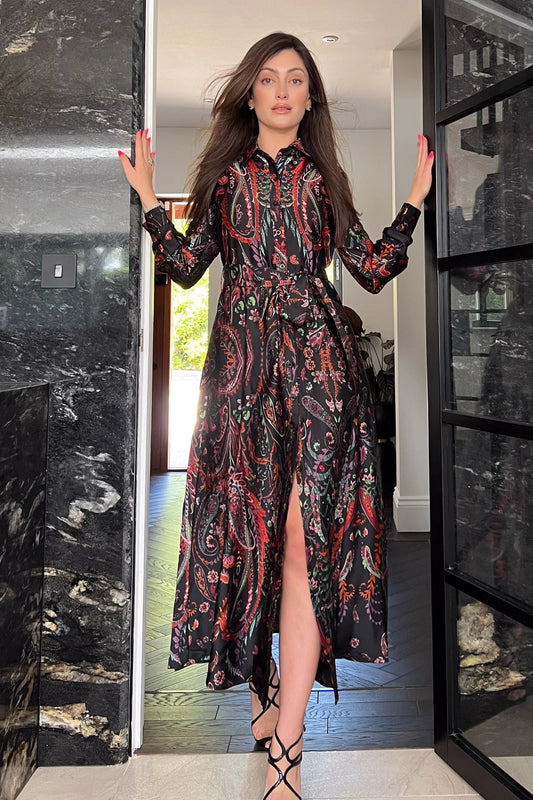 Safira Paisley Print Maxi Shirt Dress